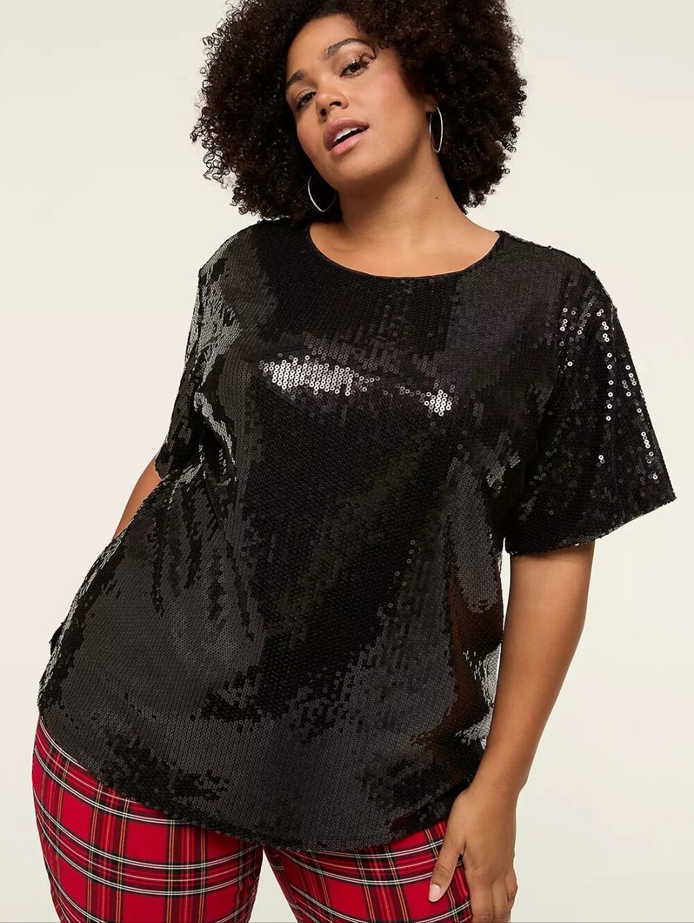 Lane Bryant Black Sequin Short Sleeve Top Size 18 Party Glam Festive Date Night